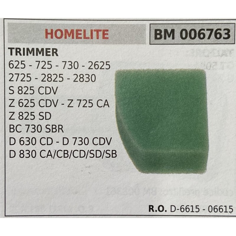 BRUMAR FILTRO HOMELITE  TRIMMER 625  725  730  2625 2725  2825  2830 S 825 CDV Z 625 CDV  Z 725 CA Z 825 SD BC 730 SBR D 630 CD