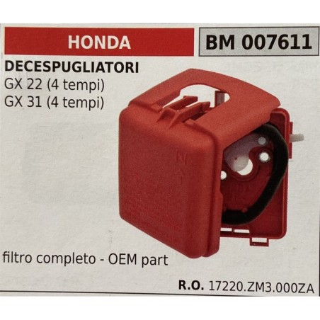 BRUMAR FILTRO HONDA  DECESPUGLIATORI GX 22 (4 tempi) GX 31 (4 tempi)  filtro completo  OEM part RO 17220ZM3000ZA