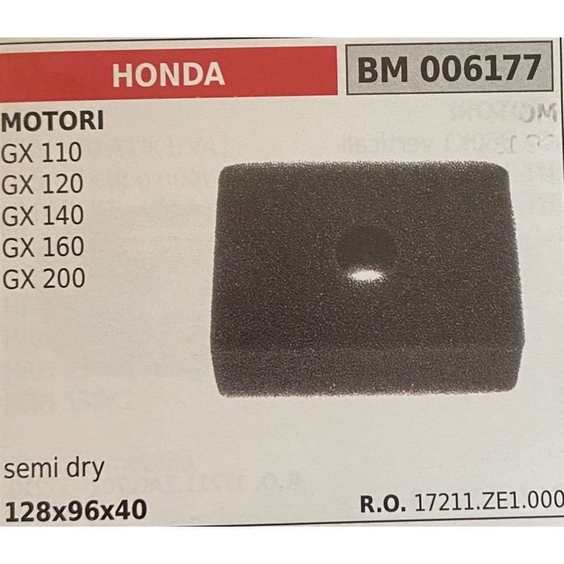 BRUMAR FILTRO HONDA  MOTORI GX 110 GX 120 GX 140 GX 160 GX 200  semi dry 128x96x40 RO 17211ZE1000