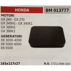BRUMAR FILTRO HONDA  MOTORI GX 240  GX 270 GX 340H1  GX 340K1 GX 390H1 GX 390K1 GENERATORI EB 30004000 EB 50006000 EB 6500  165