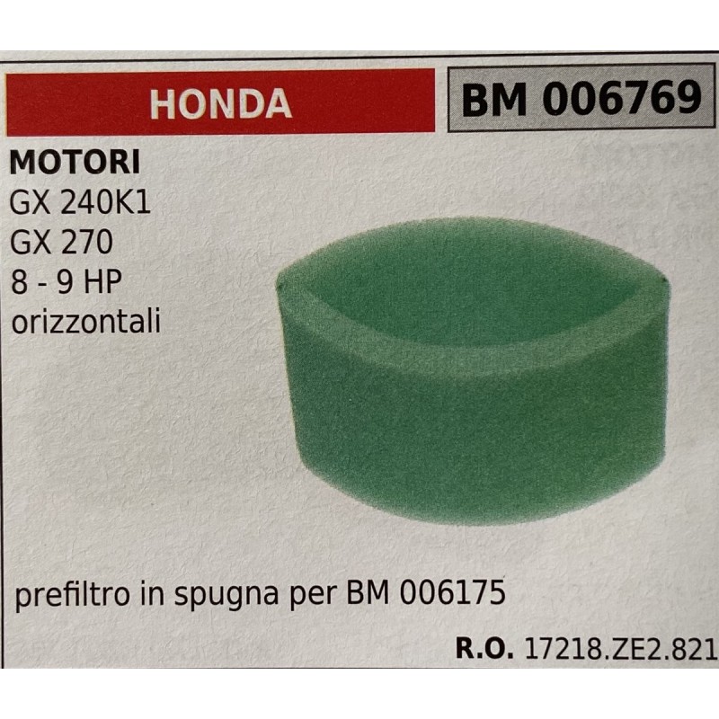 BRUMAR FILTRO HONDA  MOTORI GX 240K1 GX 270 8  9 HP orizzontali  prefiltro in spugna per BM 006175 RO 17218ZE2821