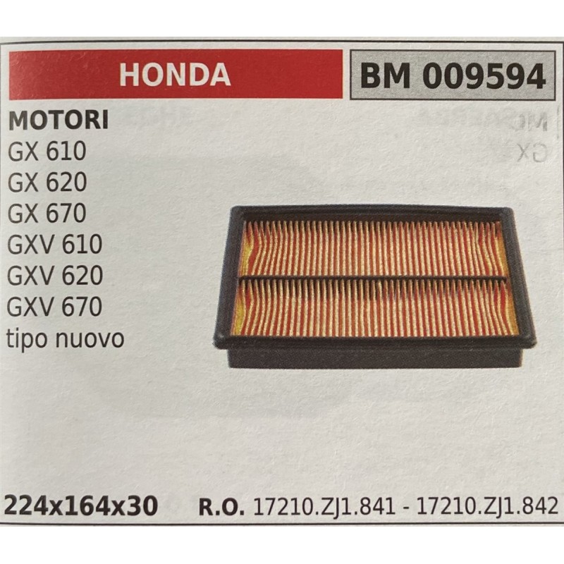 BRUMAR FILTRO HONDA  MOTORI GX 610 GX 620 GX 670 GXV 610 GXV 620 GXV 670 tipo nuovo  224x164x30 RO 17210ZJ1841  17210ZJ1842