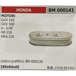 BRUMAR FILTRO HONDA  MOTORI GXV 140 GXV 160 4  5 HP HR 216 HRA 216  codice prefiltro: BM 000139 190x64x45 RO 17210ZE7013