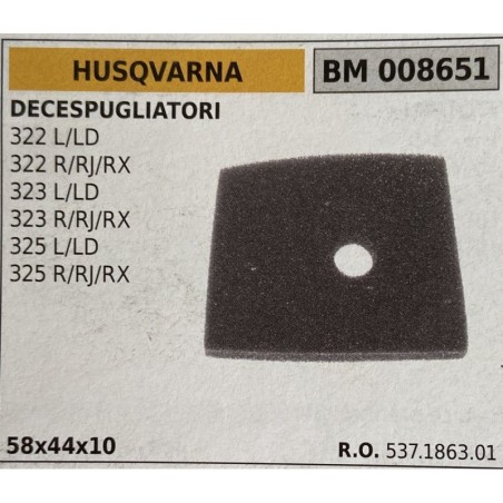 BRUMAR FILTRO HUSQVARNA  DECESPUGLIATORI 322 LLD 322 RRJRX 323 LLD 323 RRJRX 325 LLD 325 RRJRX  58x44x10 RO 537186301