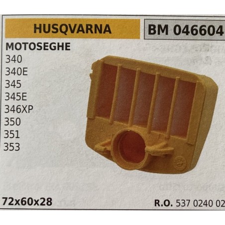 BRUMAR FILTRO HUSQVARNA  MOTOSEGHE 340 340E 345 345E 346XP 350 351 353  72x60x28 RO 537 0240 02