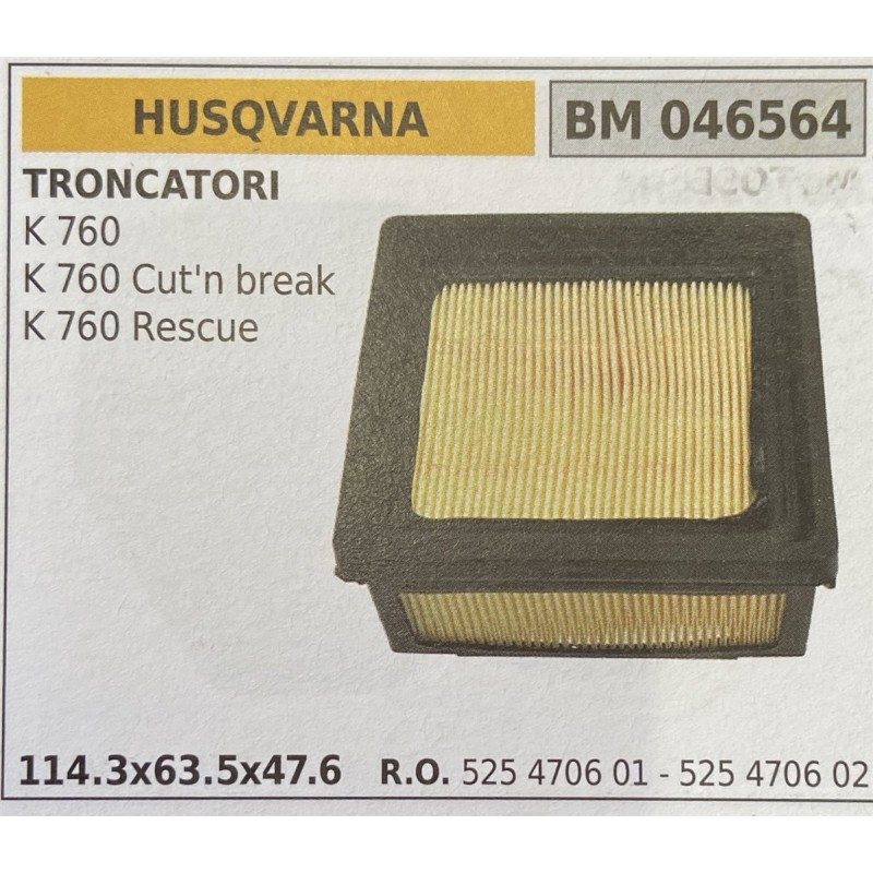 BRUMAR FILTRO HUSQVARNA  TRONCATORI K 760 K 760 Cut'n break K 760 Rescue  1143x635x476 RO 525 4706 01  525 4706 02