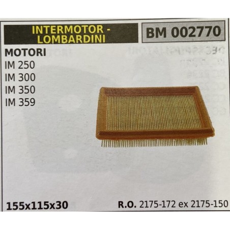 BRUMAR FILTRO INTERMOTOR  LOMBARDINI  MOTORI IM 250 IM 300 IM 350 IM 359  155x115x30 RO 2175172 ex 2175150