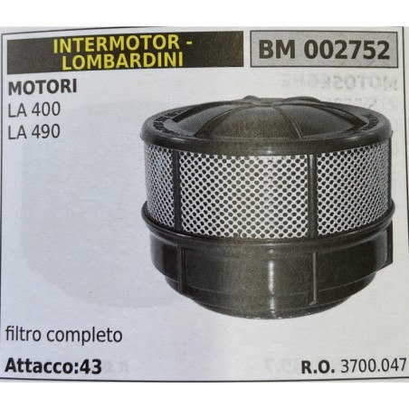 BRUMAR FILTRO INTERMOTOR  LOMBARDINI  MOTORI LA 400 LA 490  filtro completo Attacco:43 RO 3700047