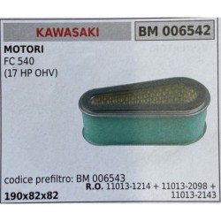 BRUMAR FILTRO KAWASAKI  MOTORI FC 540 (17 HP OHV)  codice prefiltro: BM 006543 190x82x82 RO 110131214 + 110132098 + 110132143