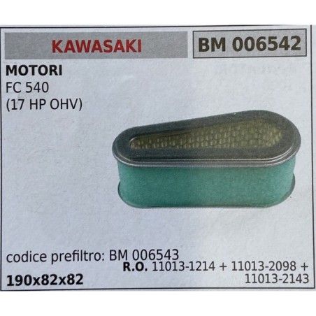 BRUMAR FILTRO KAWASAKI  MOTORI FC 540 (17 HP OHV)  codice prefiltro: BM 006543 190x82x82 RO 110131214 + 110132098 + 110132143