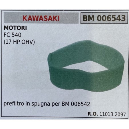 BRUMAR FILTRO KAWASAKI  MOTORI FC 540 (17 HP OHV)  prefiltro in spugna per BM 006542 RO 110132097