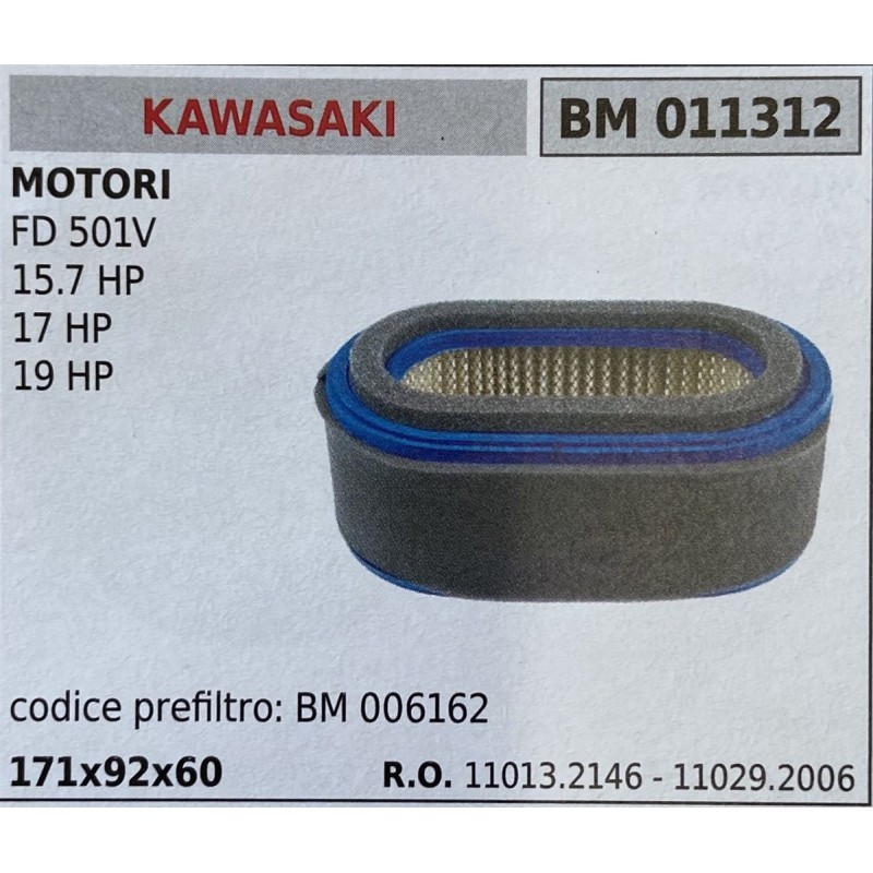 BRUMAR FILTRO KAWASAKI  MOTORI FD 501V 157 HP 17 HP 19 HP  codice prefiltro: BM 006162 171x92x60 RO 110132146  110292006