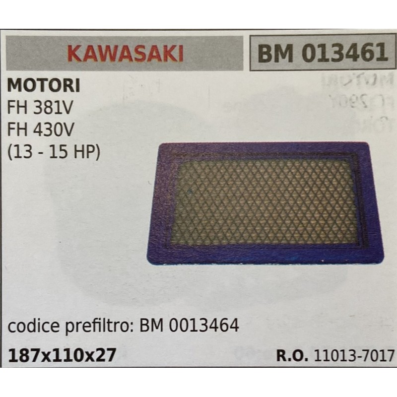 BRUMAR FILTRO KAWASAKI  MOTORI FH 381V FH 430V (13  15 HP)  codice prefiltro: BM 013464 187x110x27 RO 110137017
