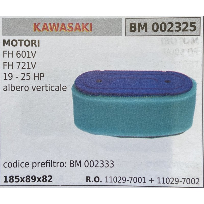 BRUMAR FILTRO KAWASAKI  MOTORI FH 601V FH 721V 19  25 HP albero verticale  codice prefiltro: BM 002333 185x89x82 RO 110297001 +