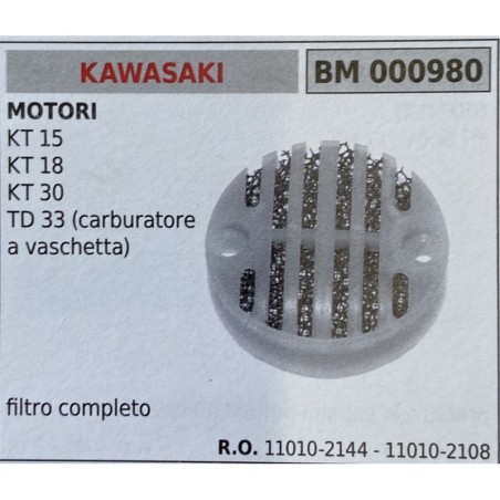 BRUMAR FILTRO KAWASAKI  MOTORI KT 15 KT 18 KT 30 TD 33 (carburatore a vaschetta)  filtro completo RO 110102144  110102108