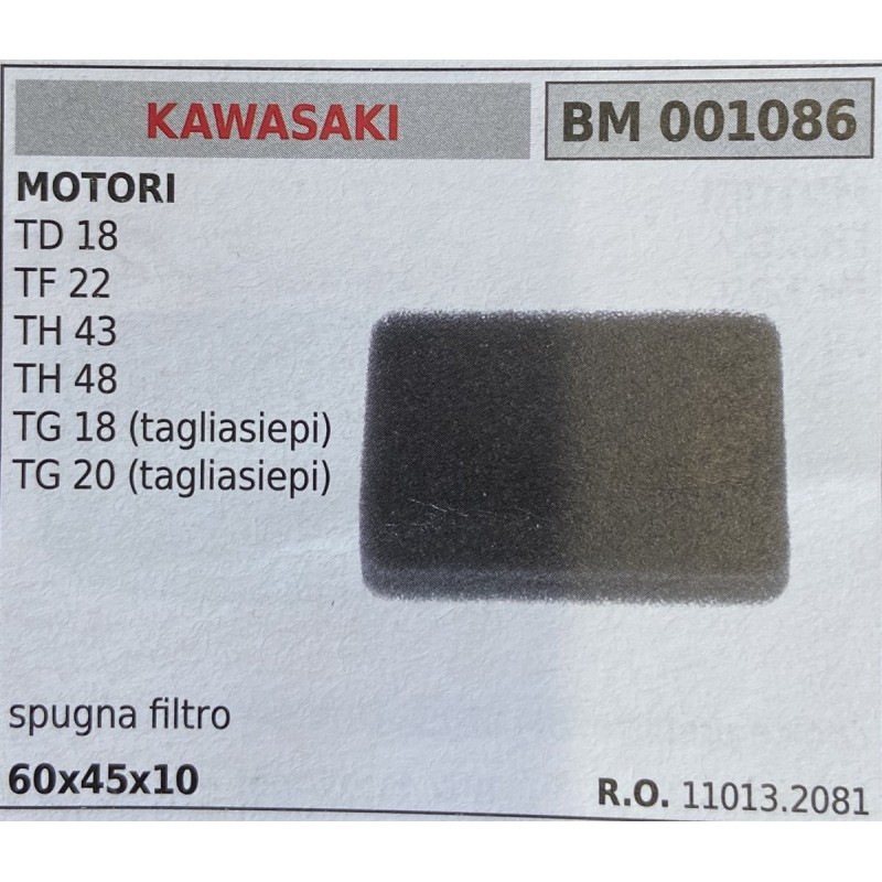 BRUMAR FILTRO KAWASAKI  MOTORI TD 18 TF 22 TH 43 TH 48 TG 18 (tagliasiepi) TG 20 (tagliasiepi)  spugna filtro 60x45x10 RO 11013