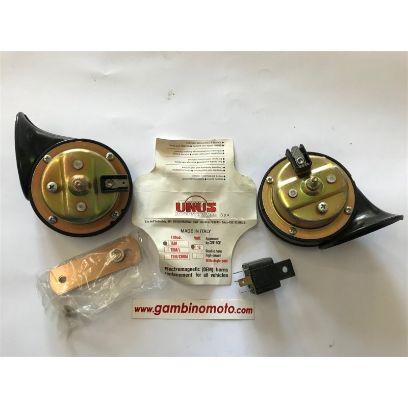 TROMBE AUTO ALTRO PRODUZIONE ITALIANA 12V MARCA UNUS (PADOVA) RELE' INCLUSO + PIASTRE