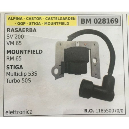 BOBINA BRUMAR ELETTRONICA ALPINA  CASTOR  CASTELGARDEN  GGP  STIGA  MOUNTFIELD RASAERBA SV 200  VM 65 MOUNTFIELD RM65 STIGA Mul