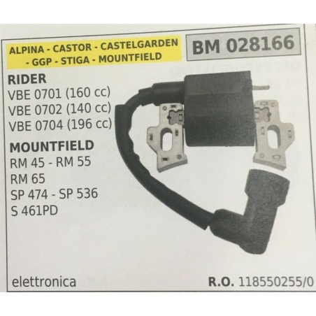 BOBINA BRUMAR ELETTRONICA ALPINA  CASTOR  CASTELGARDEN  GGP  STIGA  MOUNTFIELD RIDER VBE 0701 (160 CC)  VBE 0702 (140 CC)  VBE