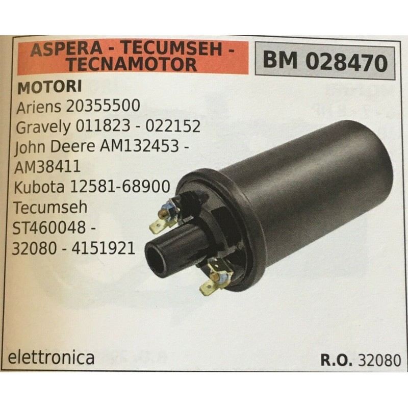 BOBINA BRUMAR ELETTRONICA ASPERA  TECUMSEH  TECNAMOTOR MOTORI Ariens 20355500 Gravely 011823  022152 John Deere AM132453  AM384