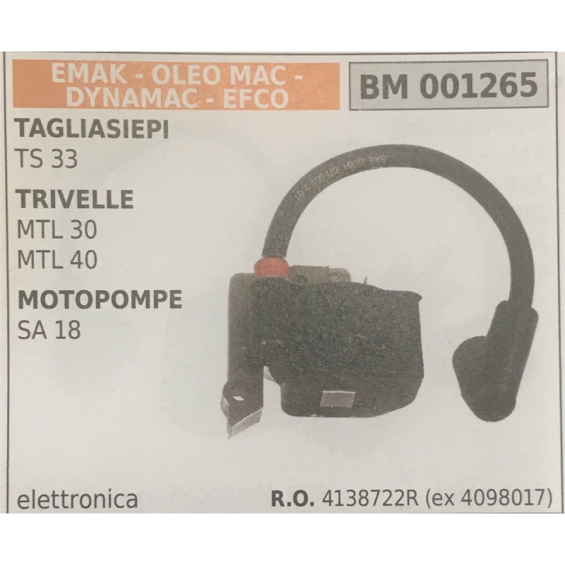 BOBINA BRUMAR ELETTRONICA EMAK  OLEO MAC  DYNAMAC  EFCO TAGLIASIEPI TS 33 TRIVELLE MTL 30 MTL 40 MOTOPOMPE SA 18