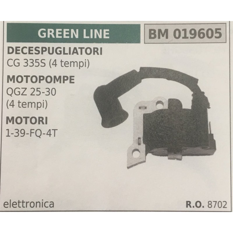 BOBINA BRUMAR ELETTRONICA GREEN LINE DECESPUGLIATORI CG 335S (4 TEMPI) MOTOPOMPE QGZ 2530 (4 TEMPI) MOTORI 139FQ4T
