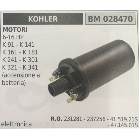 BOBINA BRUMAR ELETTRONICA KOHLER MOTORI 616 HP K 91  K 141 K 161  K 181 K 241  K 301 K 321  K 341 (accensione a batteria)