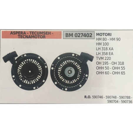 AVVIAMENTO COMPLETO BRUMAR ASPERA  TECUMSEH  TECNAMOTOR MOTORI HM 80  HM 90  HM 100 LH 318 XA LH 358 EA TVM 220 OH 195  OH 318