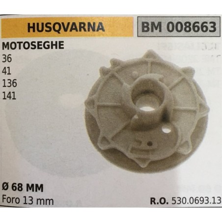 PULEGGIA AVVIAMENTO BRUMAR HUSQVARNA MOTOSEGHE 36 41 136 141   Ø 68 MM foro 13 mm