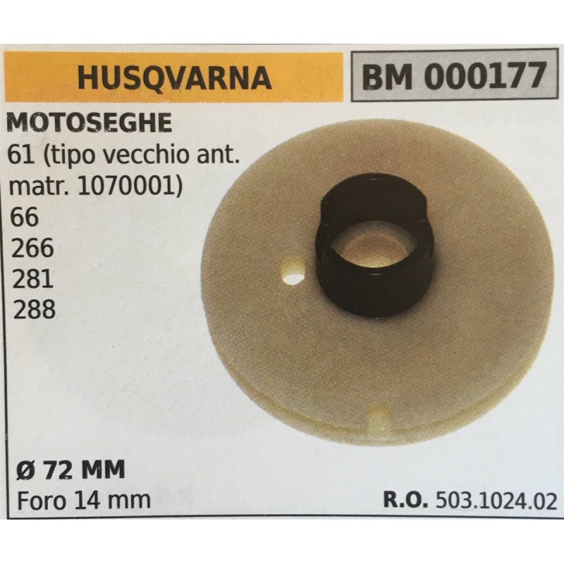 PULEGGIA AVVIAMENTO BRUMAR HUSQVARNA MOTOSEGHE 61 (tipo vecchio ant matr 1070001) 66 266 281 288   Ø 72 MM foro 14 mm
