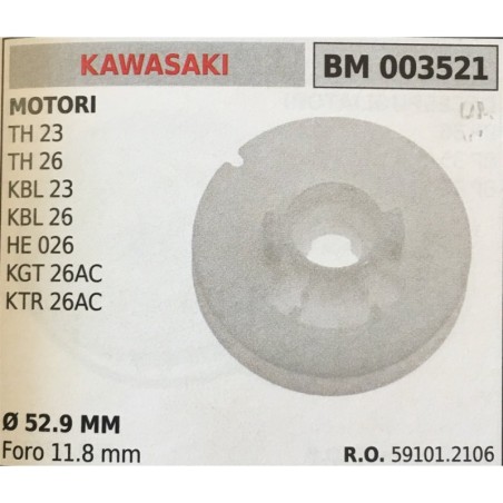 PULEGGIA AVVIAMENTO BRUMAR KAWASAKI MOTORI TH 23 TH 26 KBL 23 KBL 26 HE 026 KGT 26AC KTR 26AC    Ø 529 MM foro 118 mm