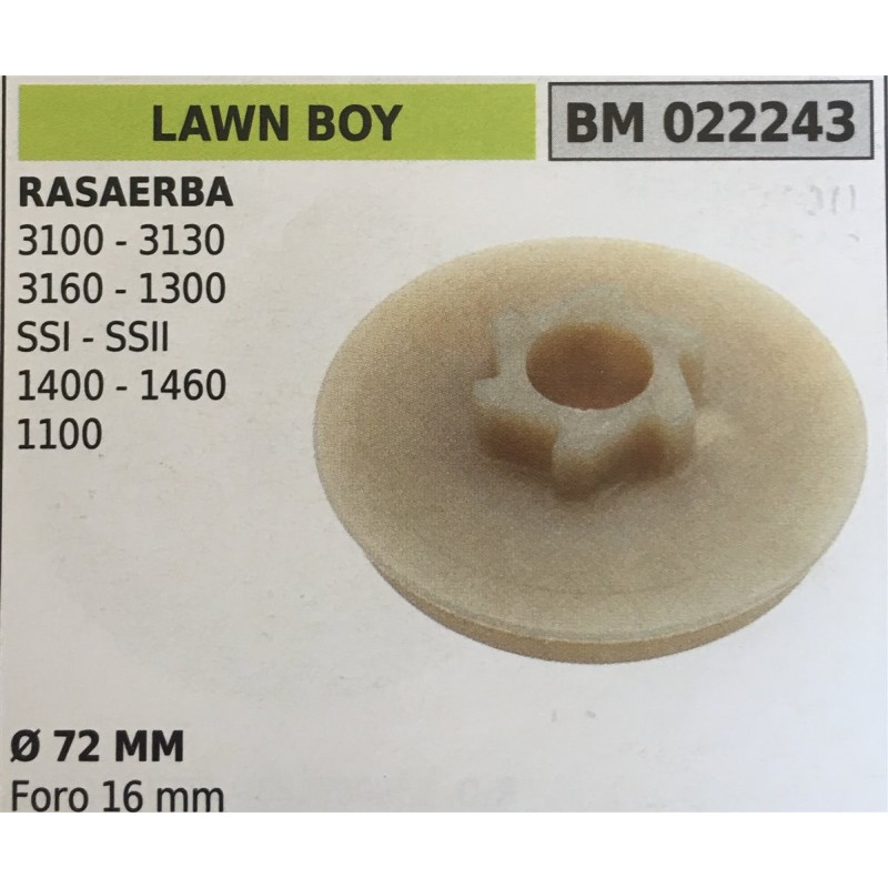 PULEGGIA AVVIAMENTO BRUMAR LAWN BOY RASAERBA 3100  3130 3160  1300 SSI  SSII 1400  1460 1100    Ø 72 MM foro 16 mm