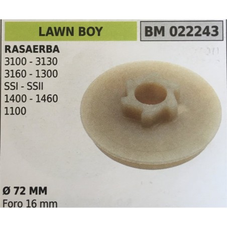 PULEGGIA AVVIAMENTO BRUMAR LAWN BOY RASAERBA 3100  3130 3160  1300 SSI  SSII 1400  1460 1100    Ø 72 MM foro 16 mm