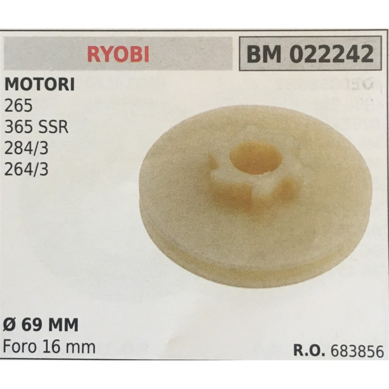 PULEGGIA AVVIAMENTO BRUMAR RYOBI MOTORI 265 365 SSR 2843 2643    Ø 69 MM foro 16 mm