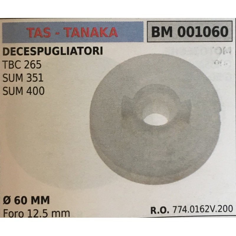 PULEGGIA AVVIAMENTO BRUMAR TAS  TANAKA DECESPUGLIATORI TBC 265 SUM 351 SUM 400    Ø 60 MM foro 125 mm