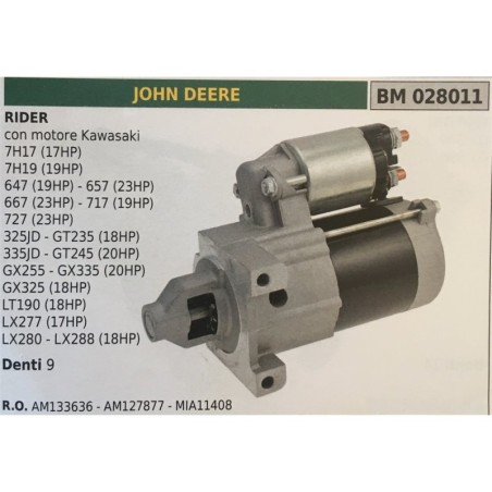 MOTORINO AVVIAMENTO BRUMAR JOHN DEERE RIDER con motore Kawasaki 7H17 (17HP) 7H19 (19HP) 647 (19HP)  657 (23HP) 667 (23HP)  717