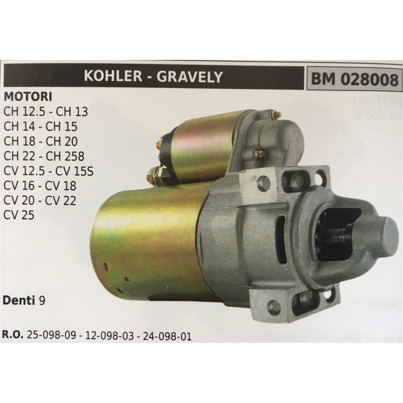 MOTORINO AVVIAMENTO BRUMAR KOHLER  GRAVELY MOTORI CH 125  CH 13 CH 14  CH 15 CH 18  CH 20 CH 22  CH 258 CV 125  CV 15S CV 16  C
