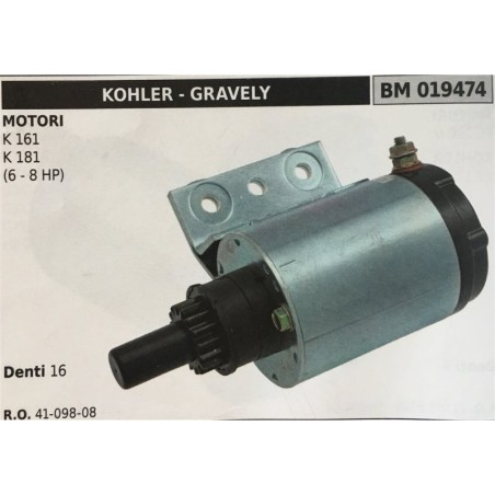 MOTORINO AVVIAMENTO BRUMAR KOHLER  GRAVELY MOTORI K 161 K 181 (6  8 HP)    DENTI 16