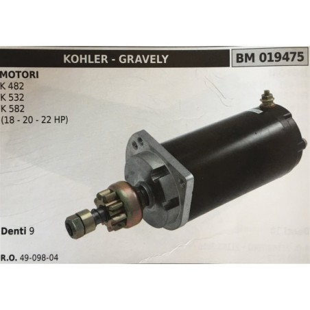 MOTORINO AVVIAMENTO BRUMAR KOHLER  GRAVELY MOTORI K 482 K 532 K 582 (18  20  22 HP)    DENTI 9