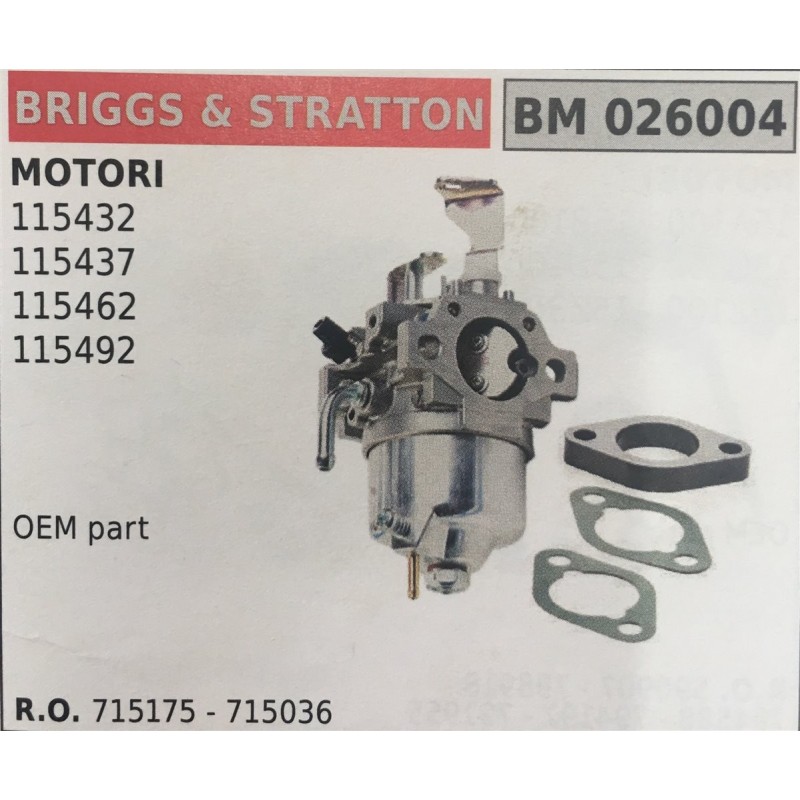 CARBURATORE A VASCHETTA BRUMAR BRIGGS&STRATTON MOTORI 115432 115437 115462 115492    OEM part