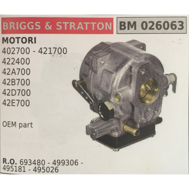 CARBURATORE A VASCHETTA BRUMAR BRIGGS&STRATTON MOTORI 402700  421700 422400 42A700 42B700 42D700 42E700    OEM part