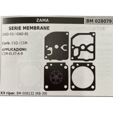 BRUMAR MEMBRANAKIT RIPARAZIONE ZAMA  SERIE MEMBRANE GND53  GND81  Carb C1Q C1M  APPLICAZIONI: C1MEL37AB  Kit ripar BM 006132 (R