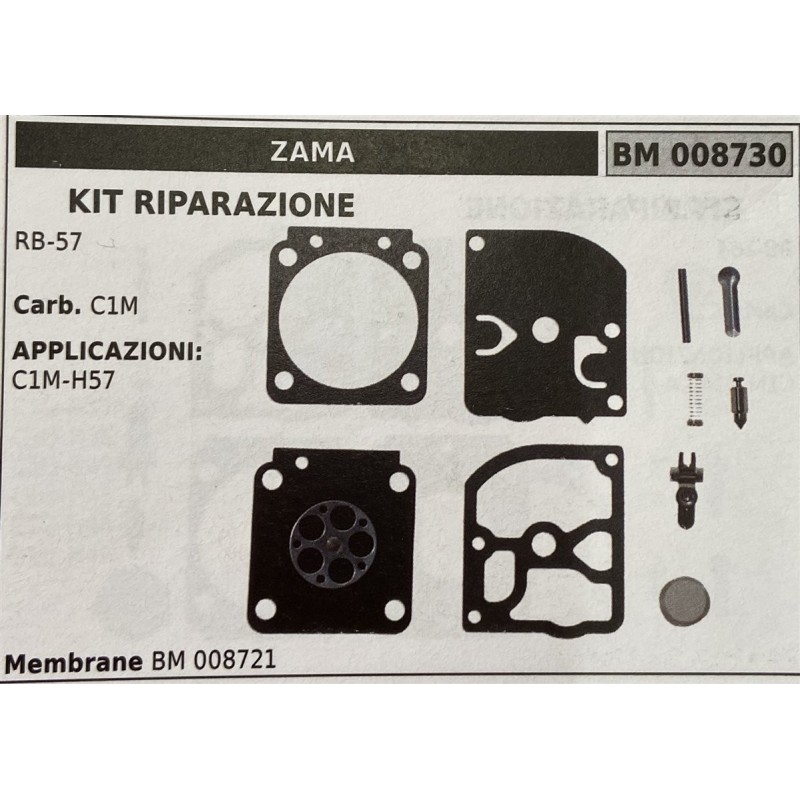 BRUMAR MEMBRANAKIT RIPARAZIONE ZAMA  KIT RIPARAZIONE RB57  Carb C1M  APPLICAZIONI: C1MH57  Membrane BM 008721