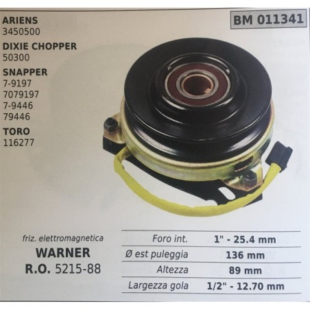 FRIZIONE ELETTROMAGNETICA BRUMAR WARNER ARIENS  3450500 DIXIE CHOPPER 50300 SNAPPER 79197 7079197 79446 79446 TORO 116277    fo