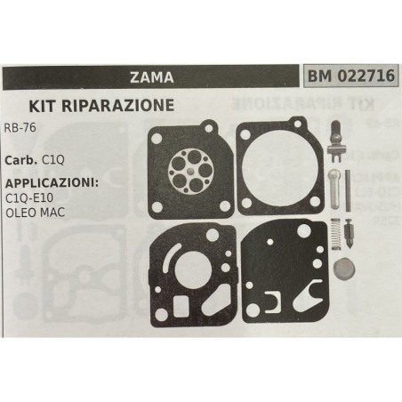 BRUMAR MEMBRANAKIT RIPARAZIONE ZAMA  KIT RIPARAZIONE RB76  Carb C1Q  APPLICAZIONI: C1QE10 OLEO MAC  Membrane