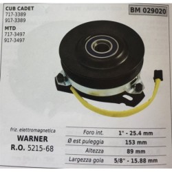 FRIZIONE ELETTROMAGNETICA BRUMAR WARNER CUB CADET 7173389 9173389 MTD 7173497 9173497   foro int 1""  254 mm Ø est puleggia 180