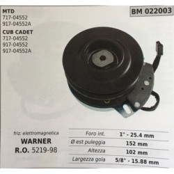 FRIZIONE ELETTROMAGNETICA BRUMAR WARNER MTD  71704552 91704552A CUB CADET 71704552 91704552 91704552A    foro int 1""  254 mm Ø