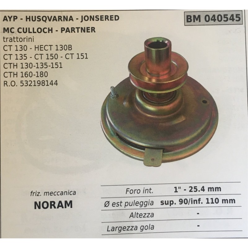 FRIZIONE MECCANICA BRUMAR NORAM AYP  HUSQVARNA  JONSERED  MC CULLOCH  PARTNER trattorini CT 130  HECT 130B CT 135  CT 150  CT 1