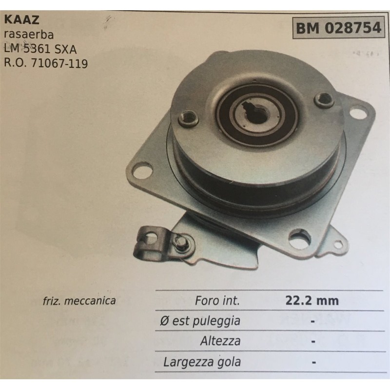 FRIZIONE MECCANICA BRUMAR KAAZ rasaerba LM 5361 SXA RO 71067119    foro int 222 mm Ø est puleggia  altezza  larghezza gola