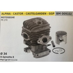 CILINDRO COMPLETO DI PISTONE E SEGMENTI BRUMAR  ALPINA  CASTOR  CASTELGARDEN  GGP MOTOSEGHE PR 270    Ø 34 DSpinotto 8 Pist Cpl